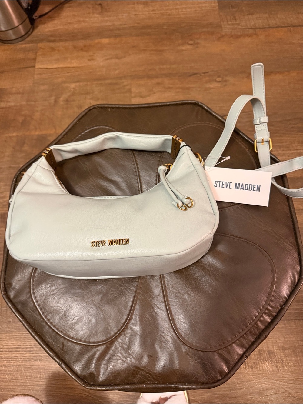 Steve Madden Off-White Leather Shoulder Bag with Gold Hardware